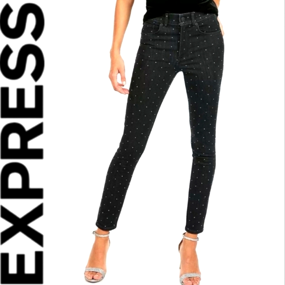 NWT Express High Rise Rhinestone Denim Legging 18 R